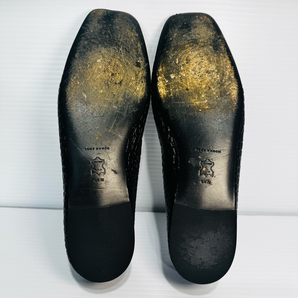 Tory Burch Georgia Black Snake Print Leather Square Toe Ballet Flats Size 9 1/2 - Picture 10 of 12